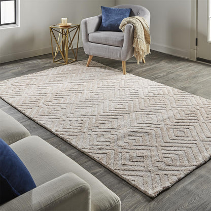 8 x 10 Pink & Ivory Geometric Stain Resistant Rug