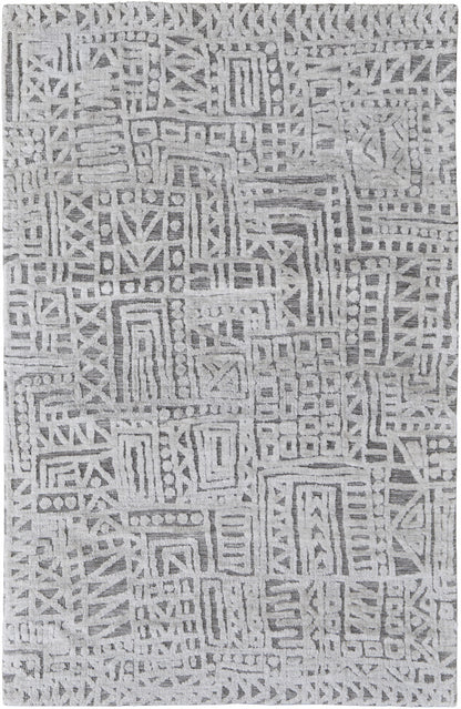 10 x 13 Gray & Silver Geometric Stain Resistant Rug