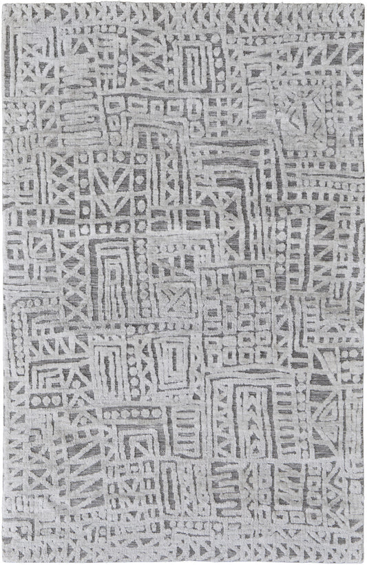 10 x 13 Gray & Silver Geometric Stain Resistant Rug