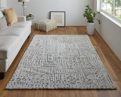 10 x 13 Gray & Silver Geometric Stain Resistant Rug