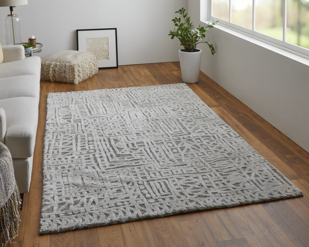 10 x 13 Gray & Silver Geometric Stain Resistant Rug