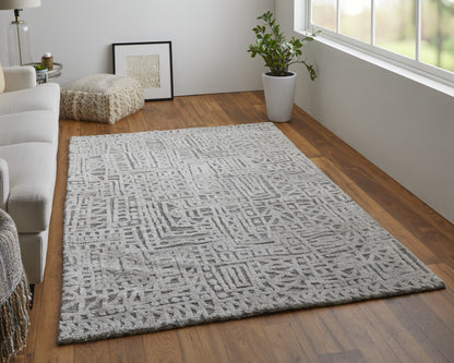 10 x 13 Gray & Silver Geometric Stain Resistant Rug