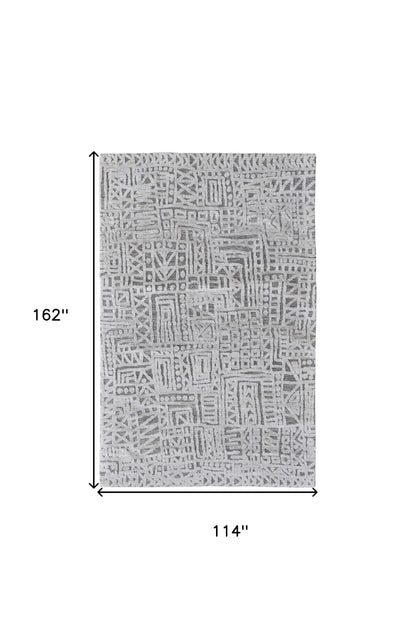 10 x 13 Gray & Silver Geometric Stain Resistant Rug