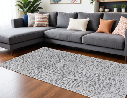 10 x 13 Gray & Silver Geometric Stain Resistant Rug