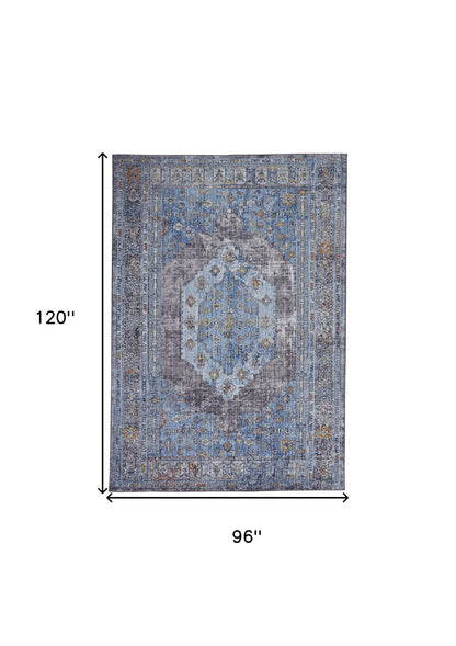 8 x 10 Blue & Gray Floral Rug