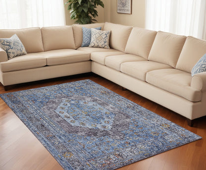 8 x 10 Blue & Gray Floral Rug