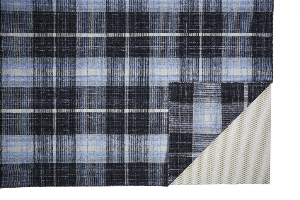 8 x 10 Black Blue & White Hand Woven Stain Resistant Rug