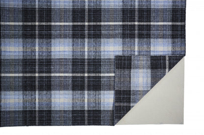 8 x 10 Black Blue & White Hand Woven Stain Resistant Rug
