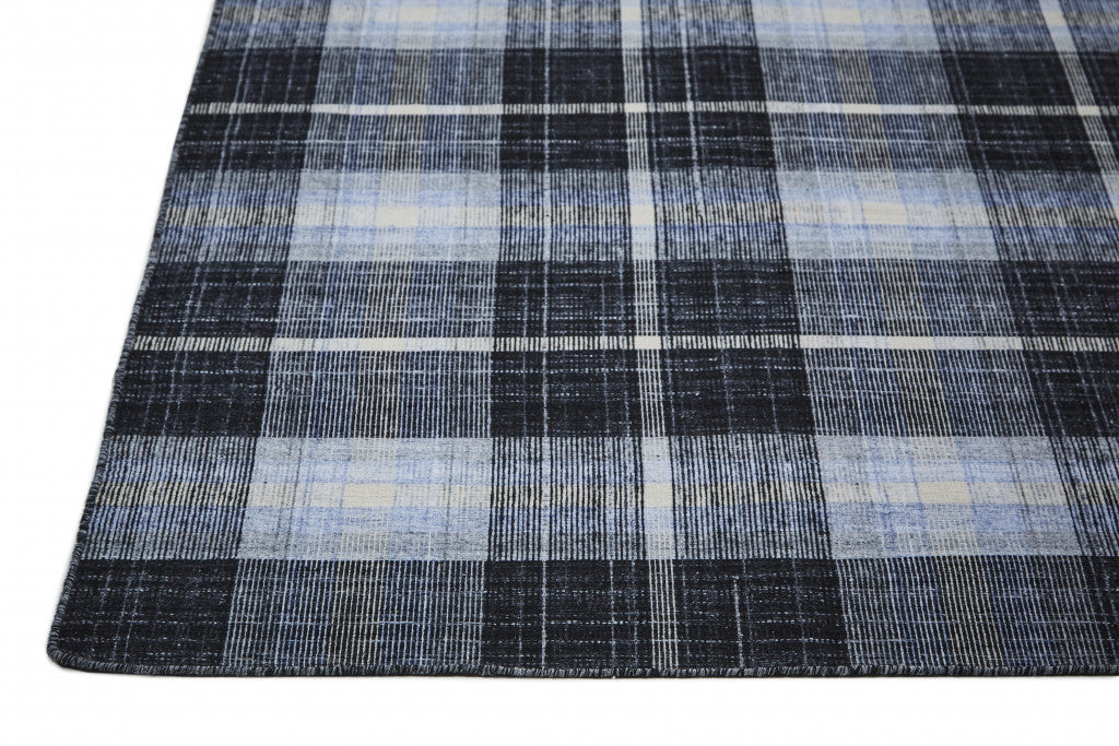 8 x 10 Black Blue & White Hand Woven Stain Resistant Rug