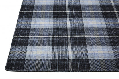 8 x 10 Black Blue & White Hand Woven Stain Resistant Rug