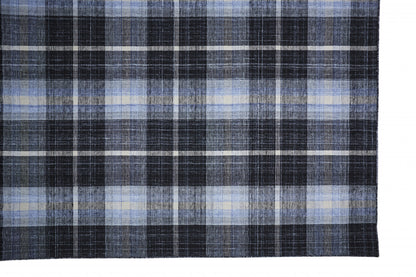 8 x 10 Black Blue & White Hand Woven Stain Resistant Rug