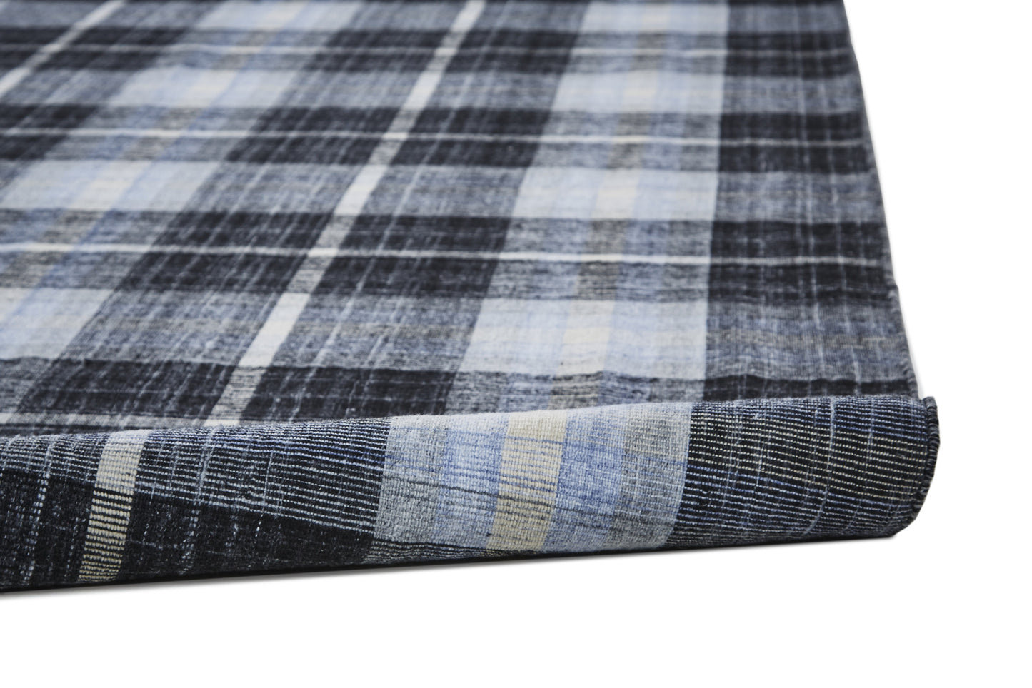 8 x 10 Black Blue & White Hand Woven Stain Resistant Rug
