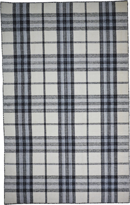 8 x 10 Ivory Blue & Black Hand Woven Stain Resistant Rug