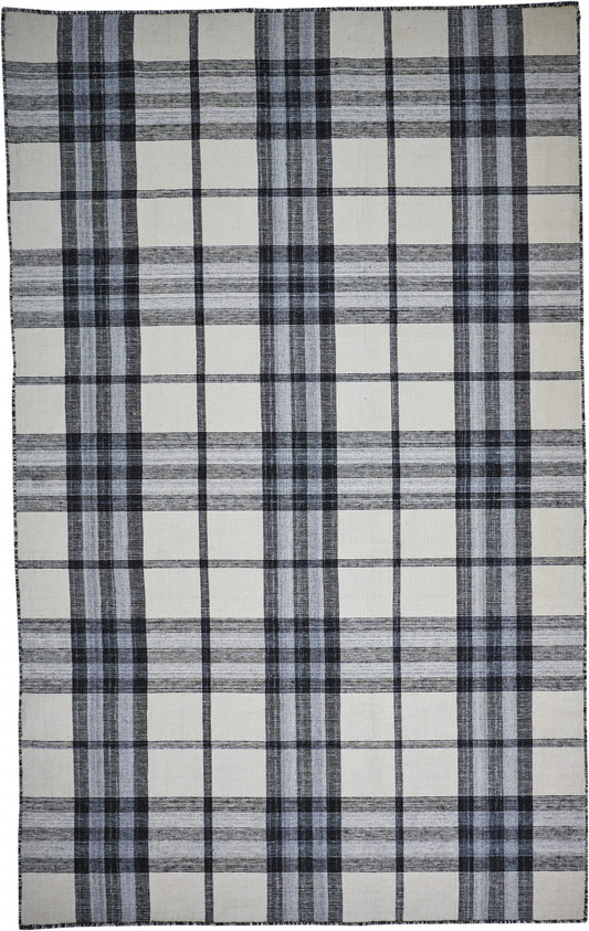 8 x 10 Ivory Blue & Black Hand Woven Stain Resistant Rug