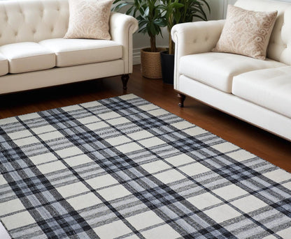 8 x 10 Ivory Blue & Black Hand Woven Stain Resistant Rug