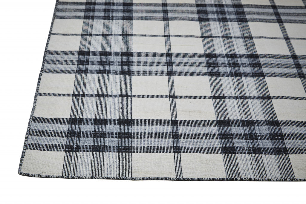 8 x 10 Ivory Blue & Black Hand Woven Stain Resistant Rug