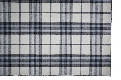 8 x 10 Ivory Blue & Black Hand Woven Stain Resistant Rug