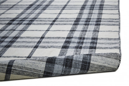 8 x 10 Ivory Blue & Black Hand Woven Stain Resistant Rug