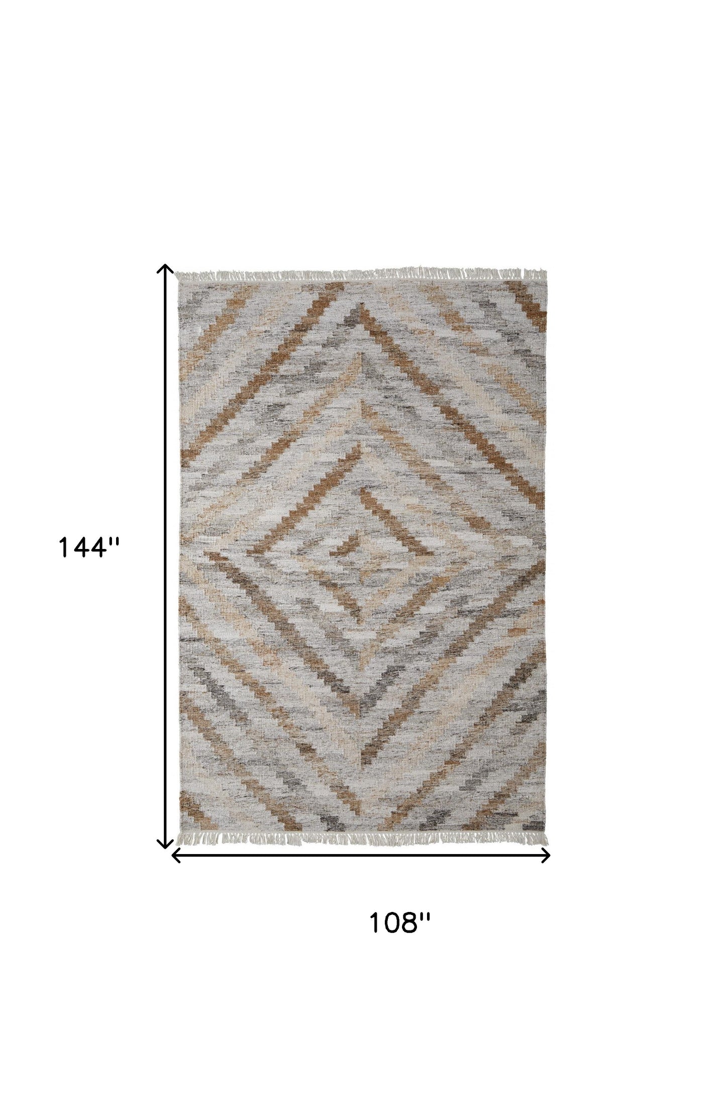 9 x 12 Gray & Brown Geometric Hand Woven Rug With Fringe