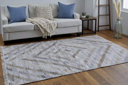 9 x 12 Gray & Brown Geometric Hand Woven Rug With Fringe
