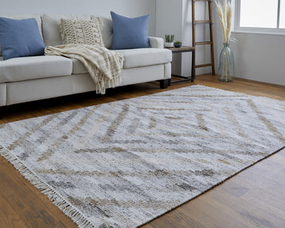 9 x 12 Gray & Brown Geometric Hand Woven Rug With Fringe