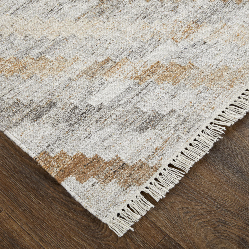 9 x 12 Gray & Brown Geometric Hand Woven Rug With Fringe