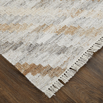 9 x 12 Gray & Brown Geometric Hand Woven Rug With Fringe