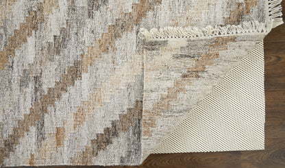 9 x 12 Gray & Brown Geometric Hand Woven Rug With Fringe