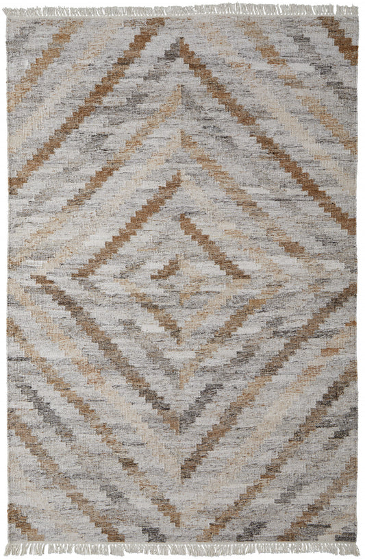 10 x 13 Gray & Brown Geometric Hand Woven Rug With Fringe