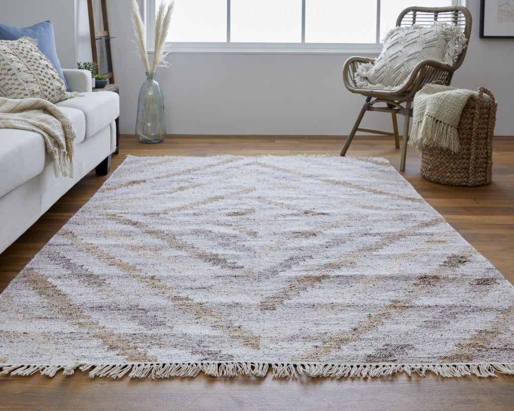 10 x 13 Gray & Brown Geometric Hand Woven Rug With Fringe