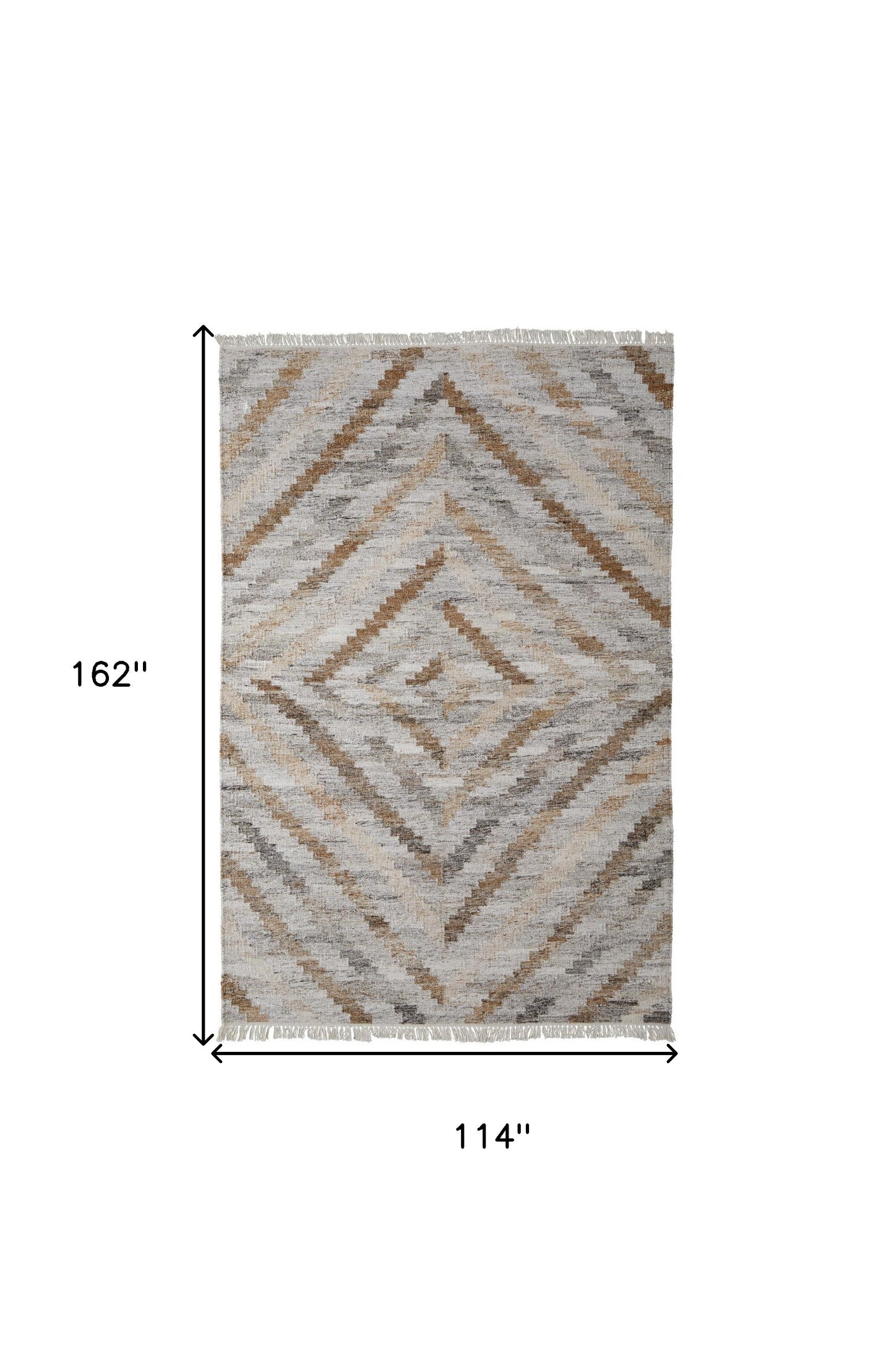 10 x 13 Gray & Brown Geometric Hand Woven Rug With Fringe