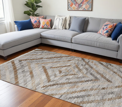 10 x 13 Gray & Brown Geometric Hand Woven Rug With Fringe