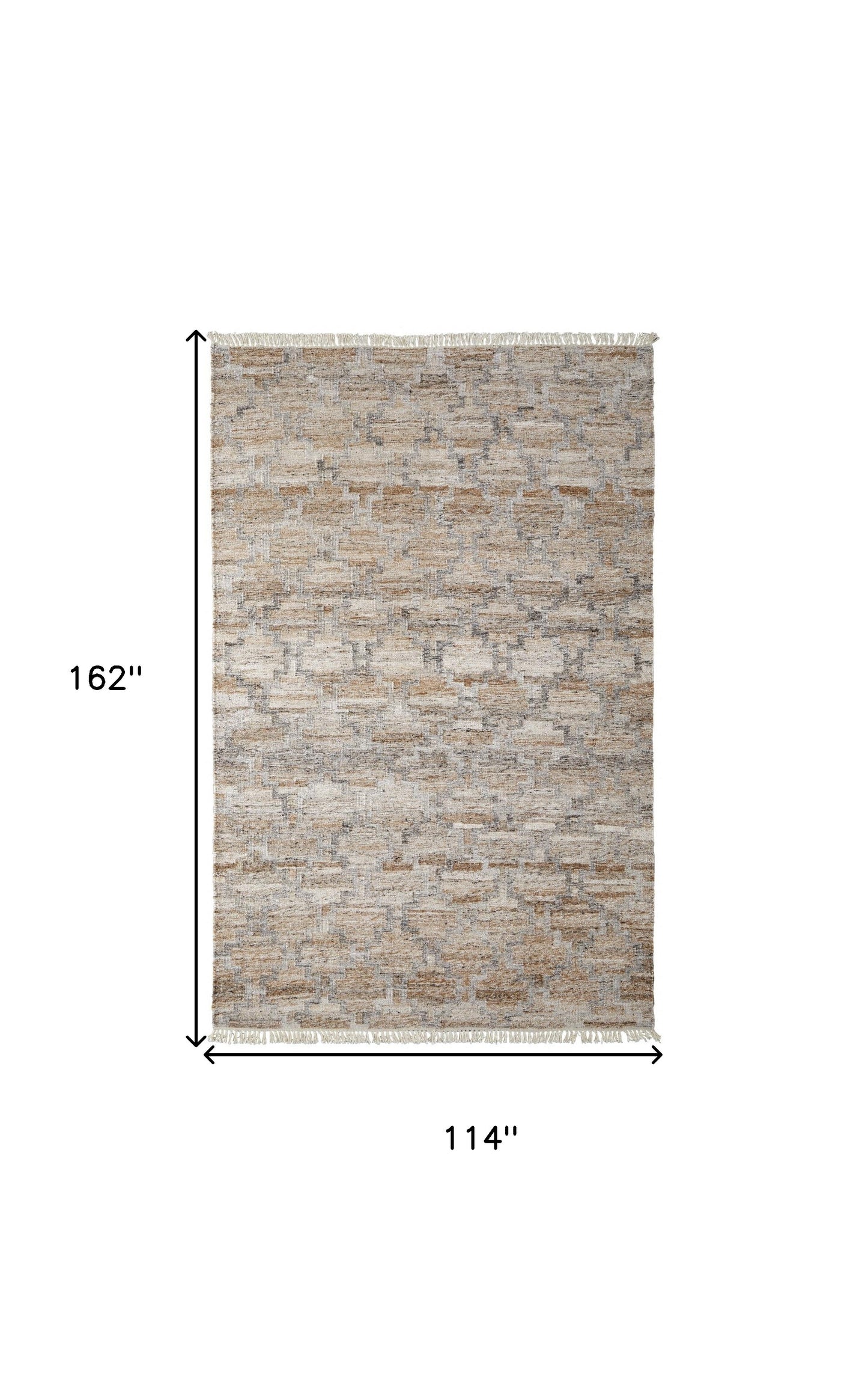 10 x 13 Tan Gray & Ivory Geometric Hand Woven Stain Resistant Rug With Fringe