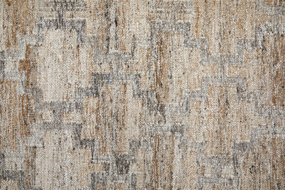 10 x 13 Tan Gray & Ivory Geometric Hand Woven Stain Resistant Rug With Fringe