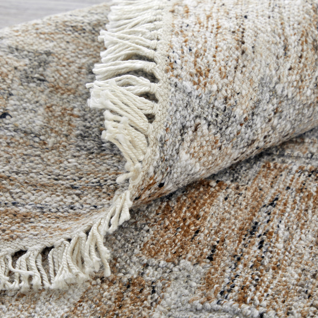 10 x 13 Tan Gray & Ivory Geometric Hand Woven Stain Resistant Rug With Fringe
