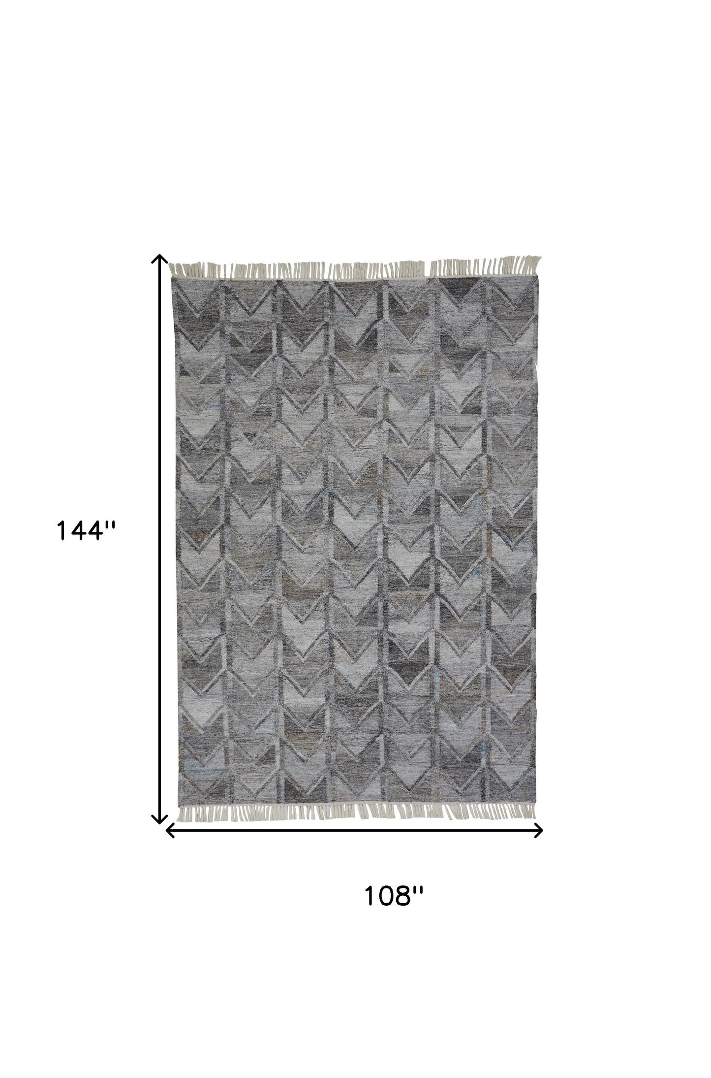 9 x 12 Gray & Black Geometric Hand Woven Rug With Fringe