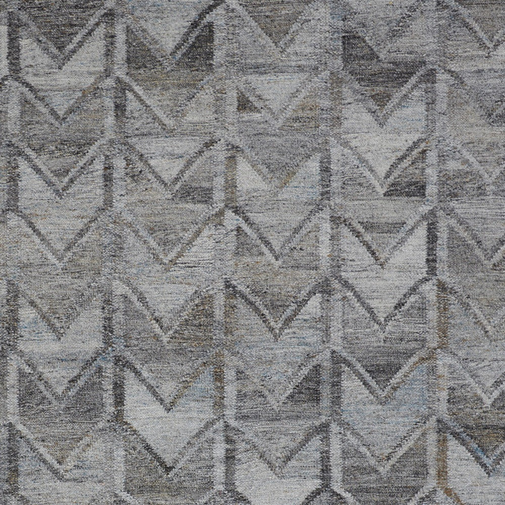 9 x 12 Gray & Black Geometric Hand Woven Rug With Fringe