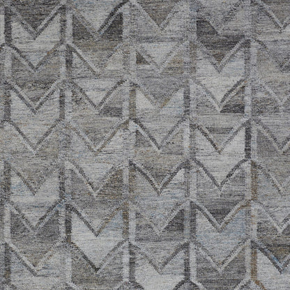 9 x 12 Gray & Black Geometric Hand Woven Rug With Fringe