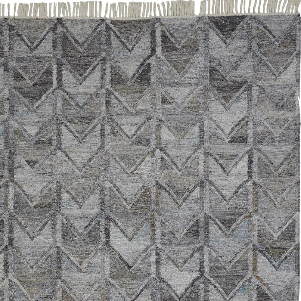 9 x 12 Gray & Black Geometric Hand Woven Rug With Fringe