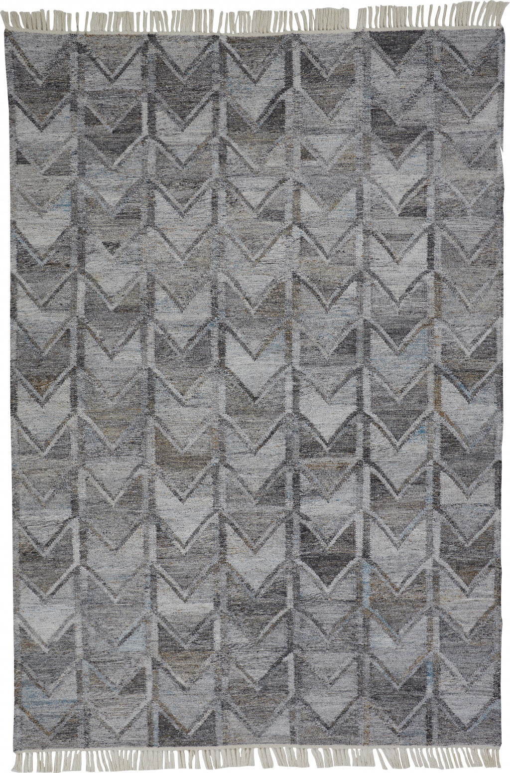 10 x 13 Gray & Black Geometric Hand Woven Rug With Fringe