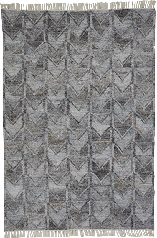 10 x 13 Gray & Black Geometric Hand Woven Rug With Fringe