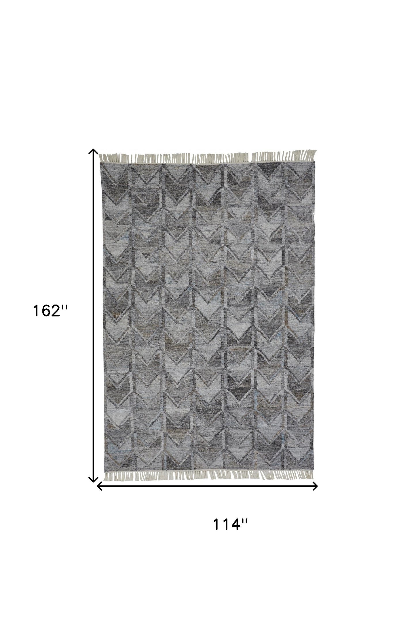 10 x 13 Gray & Black Geometric Hand Woven Rug With Fringe
