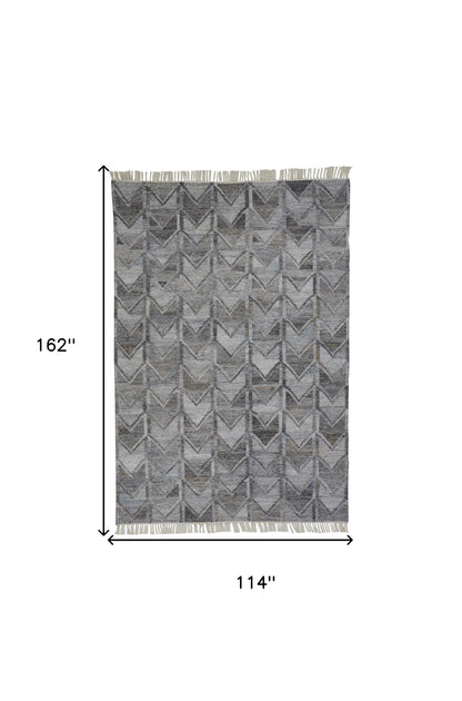 10 x 13 Gray & Black Geometric Hand Woven Rug With Fringe