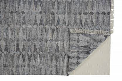 8 x 10 Gray Silver & Ivory Geometric Hand Woven Stain Resistant Rug With Fringe
