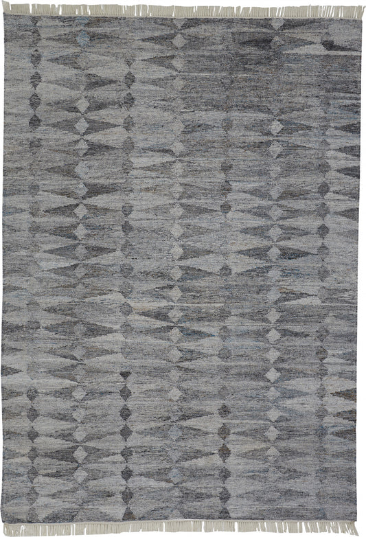 9 x 12 Gray & Black Geometric Hand Woven Rug With Fringe