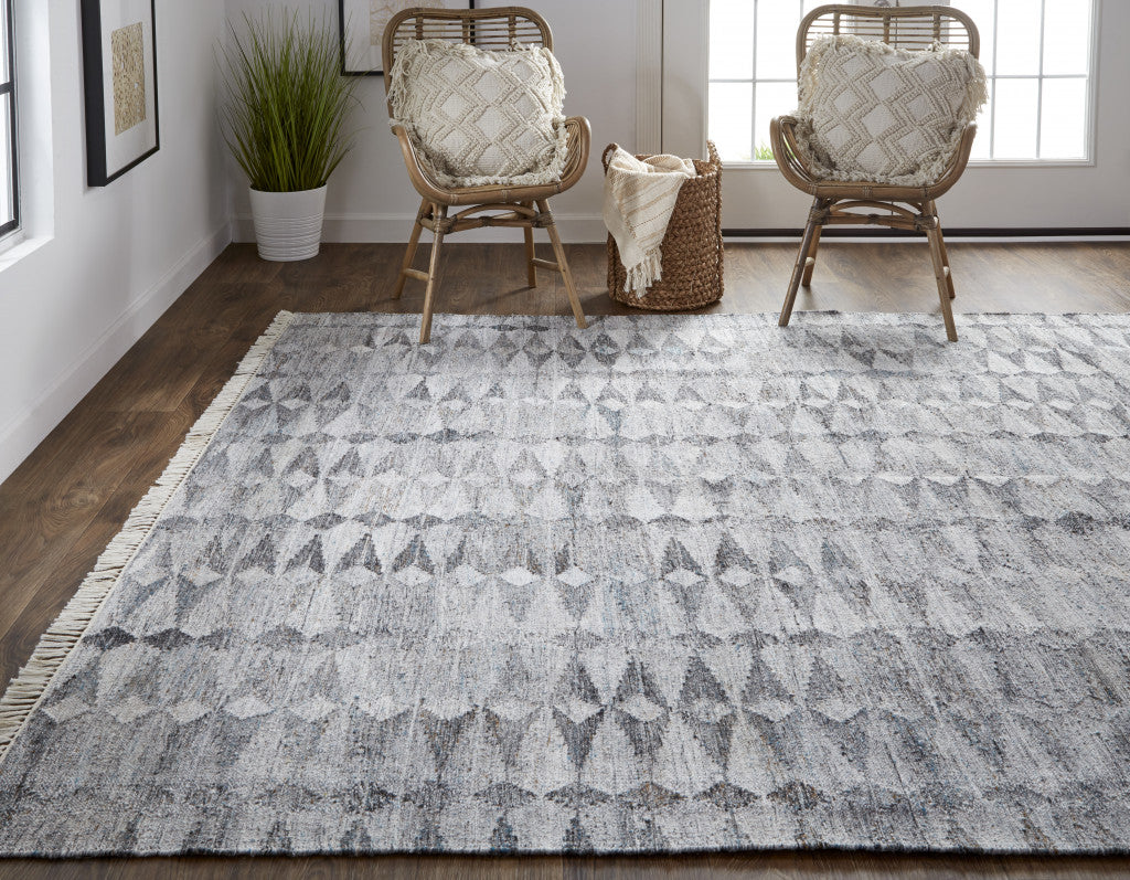 9 x 12 Gray & Black Geometric Hand Woven Rug With Fringe
