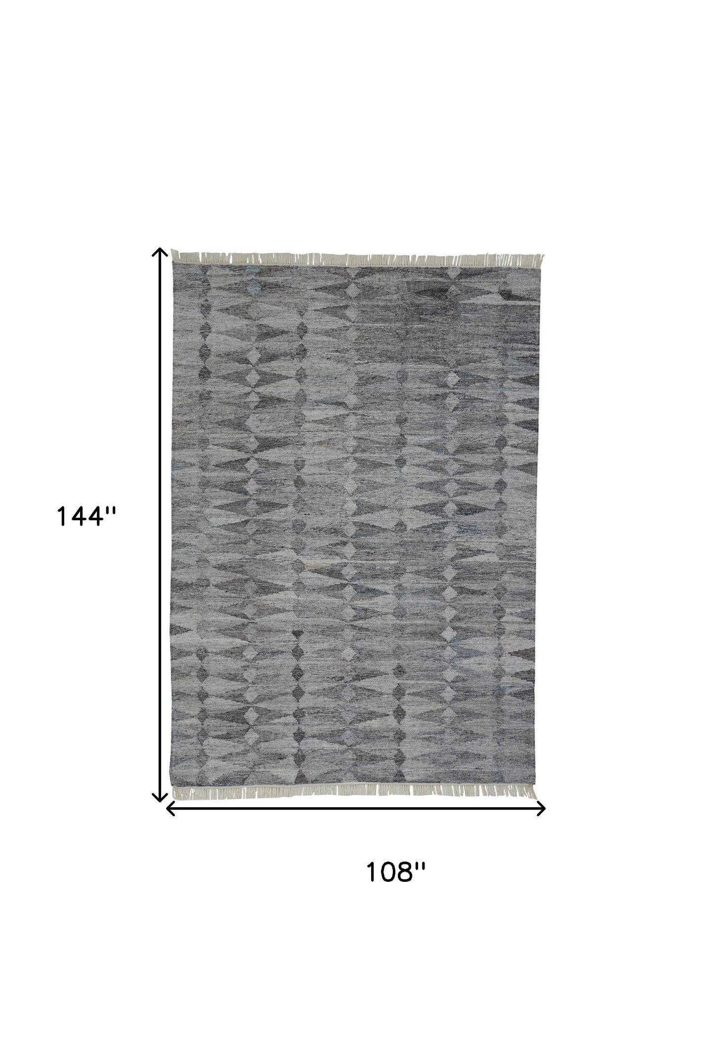 9 x 12 Gray & Black Geometric Hand Woven Rug With Fringe