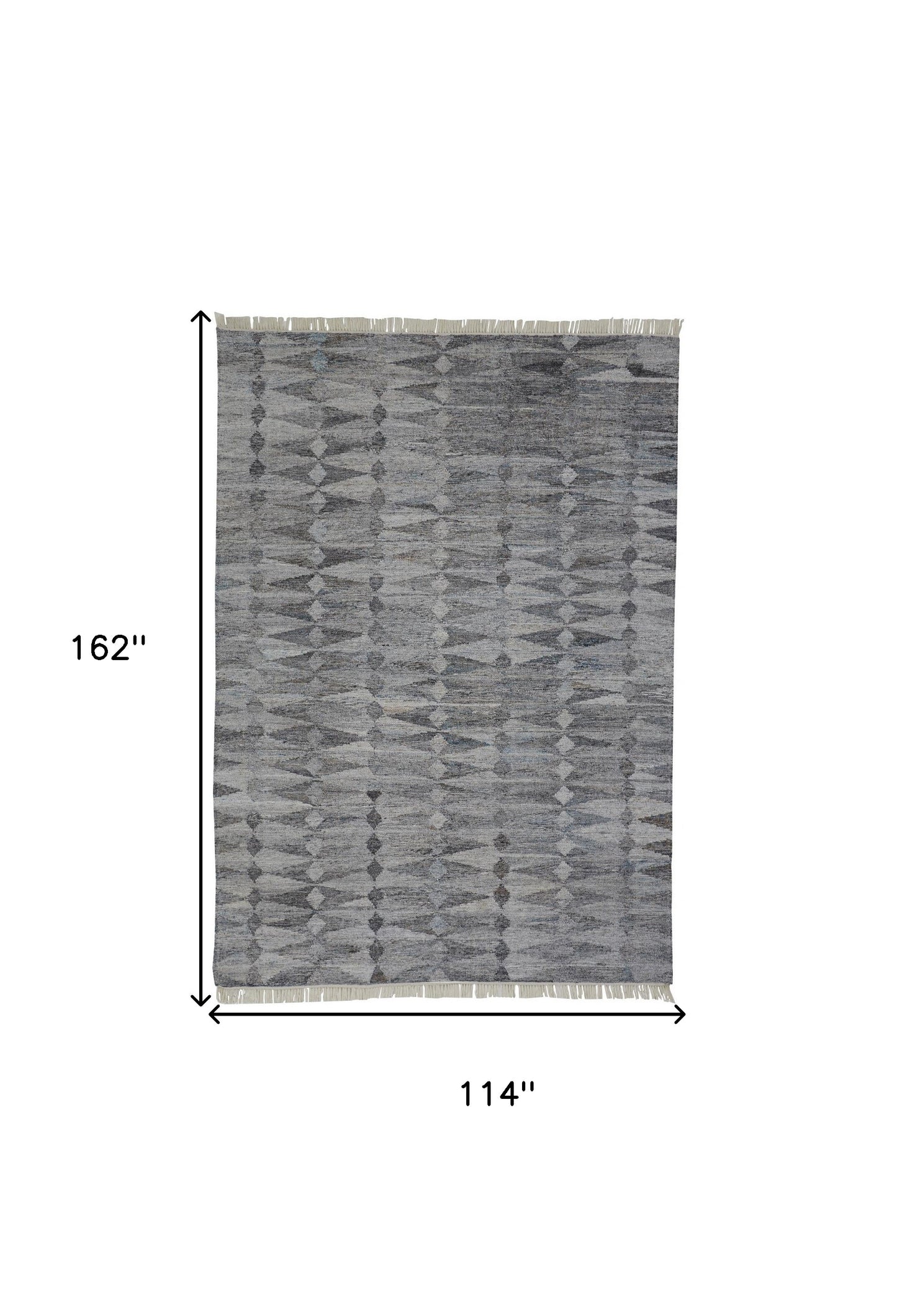 10 x 13 Gray & Black Geometric Hand Woven Rug With Fringe