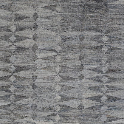10 x 13 Gray & Black Geometric Hand Woven Rug With Fringe