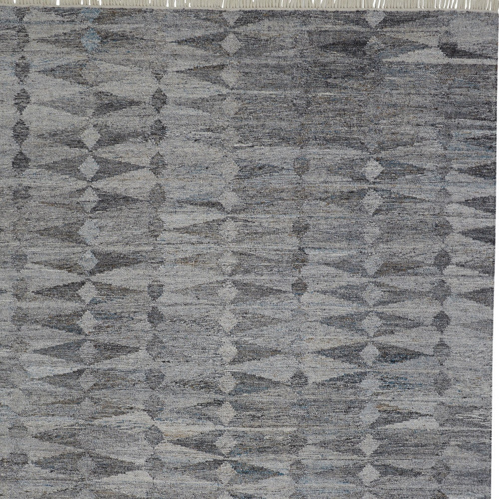 10 x 13 Gray & Black Geometric Hand Woven Rug With Fringe